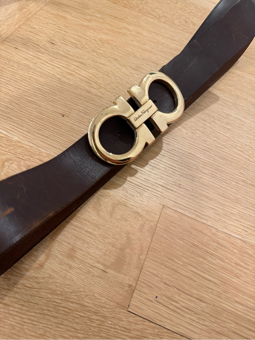 Authentic Salvatore Ferragamo Brown Leather Belt with Gold Gancini Buckle - Picture 11 of 14